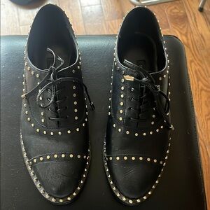 Studded gold  Black Leather Shoes